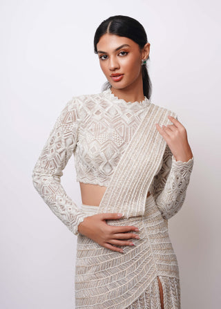 Neona ivory blouse and slit sari