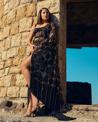 Noir gold pre-draped sari and blouse