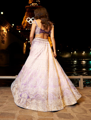 Purple Ombre Lehenga Set by Jigar And Nikita, available on Indiaspopup.com