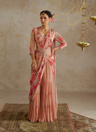 Blush Rose Sharara Sari Set by Chhavvi Aggarwal available on Indiaspopup.com