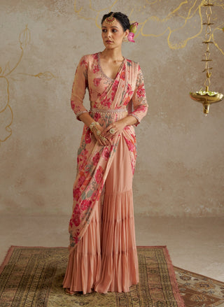 Blush Rose Sharara Sari Set by Chhavvi Aggarwal available on Indiaspopup.com