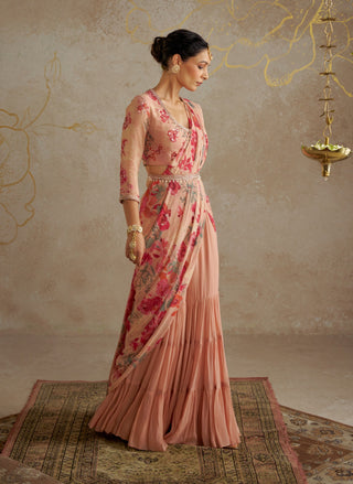 Blush Rose Sharara Sari Set by Chhavvi Aggarwal available on Indiaspopup.com