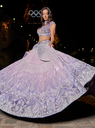 Purple Ombre Lehenga Set by Jigar And Nikita, available on Indiaspopup.com