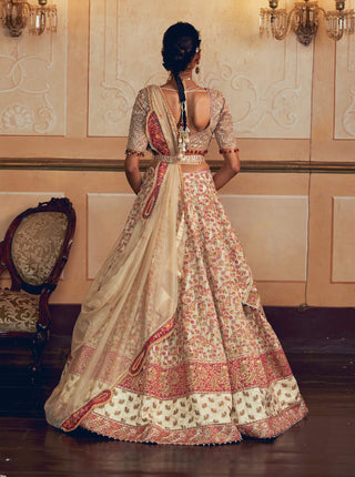 Ivory Jacquard Banarasi Lehenga Set by Aditi Gupta available on Indiaspopup.com