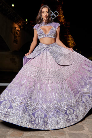 Purple Ombre Lehenga Set by Jigar And Nikita, available on Indiaspopup.com