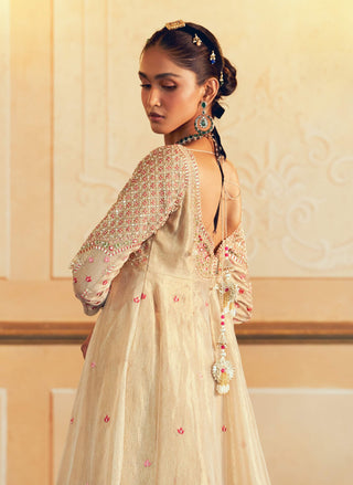 Pearl Ivory Silk Jacket And Sharara Set by Aditi Gupta available on Indiaspopup.com