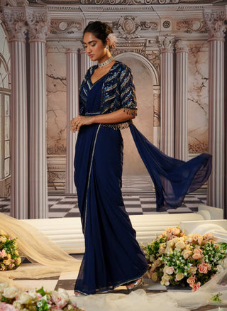 Aphrodite Blue Pre-Draped Sari Set by Nidhika Shekhar available on Indiaspopup.com