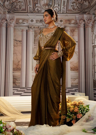 Belle Copper Sari Set by Nidhika Shekhar available on Indiaspopup.com