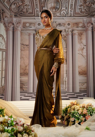 Belle Copper Sari Set by Nidhika Shekhar available on Indiaspopup.com