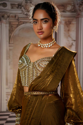 Belle Copper Sari Set by Nidhika Shekhar available on Indiaspopup.com