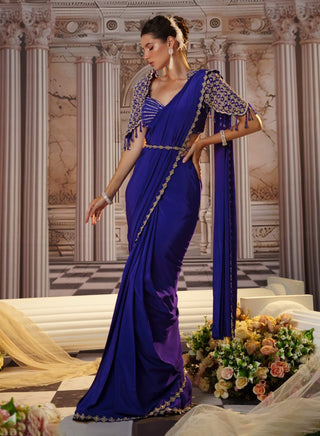 Exquisite Purple Crepe Sari Set by Nidhika Shekhar available on Indiaspopup.com