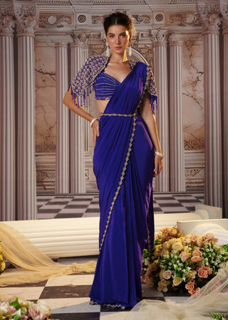 Exquisite Purple Crepe Sari Set by Nidhika Shekhar available on Indiaspopup.com