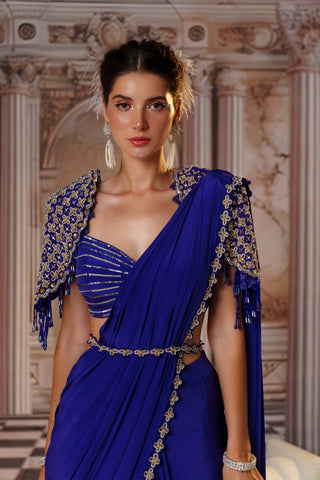 Exquisite Purple Crepe Sari Set by Nidhika Shekhar available on Indiaspopup.com