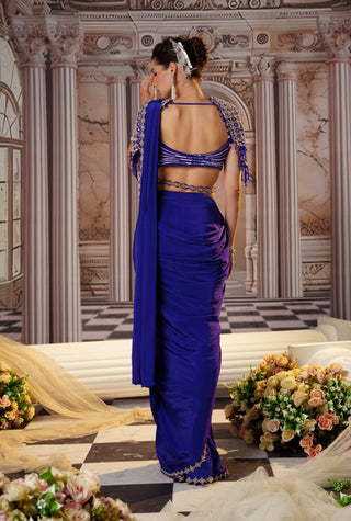 Exquisite Purple Crepe Sari Set by Nidhika Shekhar available on Indiaspopup.com