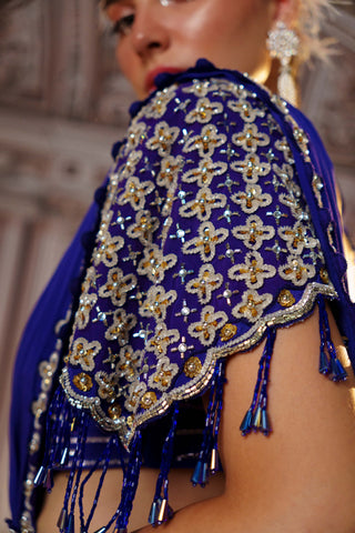 Exquisite Purple Crepe Sari Set by Nidhika Shekhar available on Indiaspopup.com