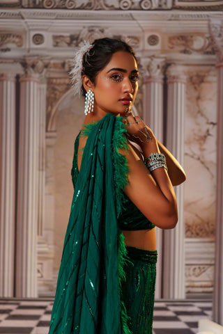 Aphrodite Bottle Green Lehenga Set by Nidhika Shekhar available on Indiaspopup.com