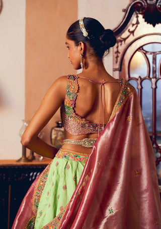 Light green jacquard silk banarasi lehenga set