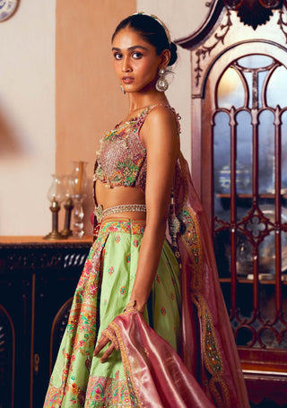 Light green jacquard silk banarasi lehenga set