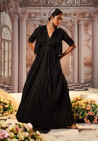 Pulchritudinous Black Anarkali And Short Cape by Nidhika Shekhar available on Indiaspopup.com