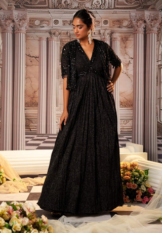 Pulchritudinous Black Anarkali And Short Cape by Nidhika Shekhar available on Indiaspopup.com