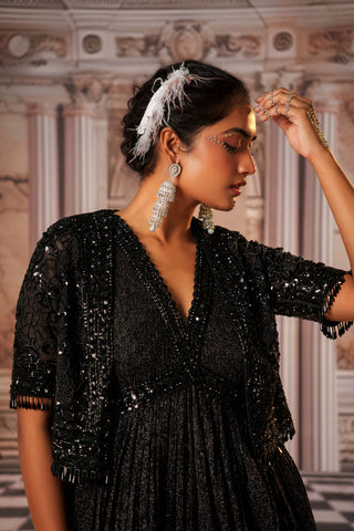 Pulchritudinous Black Anarkali And Short Cape by Nidhika Shekhar available on Indiaspopup.com