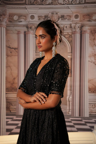 Pulchritudinous Black Anarkali And Short Cape by Nidhika Shekhar available on Indiaspopup.com