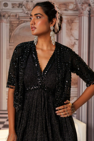 Pulchritudinous Black Anarkali And Short Cape by Nidhika Shekhar available on Indiaspopup.com