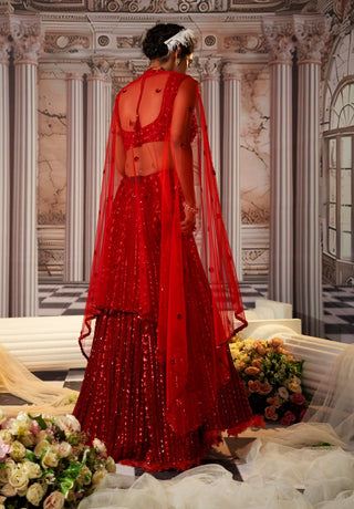 Goddess Red Lehenga Set by Nidhika Shekhar available on Indiaspopup.com