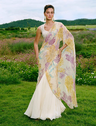 Diara ivory floral lehenga sari and blouse