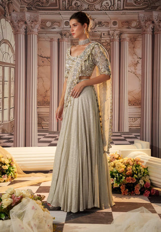 Angelic Silver Sari Skirt And Blouse by Nidhika Shekhar available on Indiaspopup.com