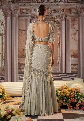 Angelic Silver Sari Skirt And Blouse by Nidhika Shekhar available on Indiaspopup.com