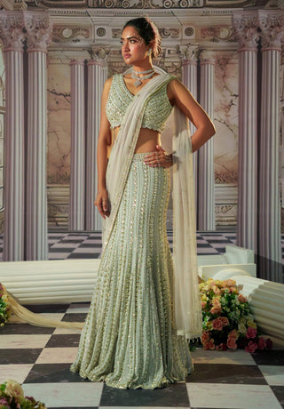 Celestial Silver Lehenga Set by Nidhika Shekhar available on Indiaspopup.com