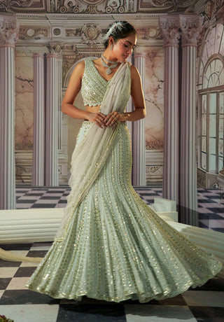 Celestial Silver Lehenga Set by Nidhika Shekhar available on Indiaspopup.com