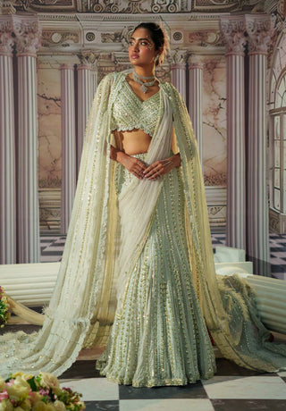 Celestial Silver Lehenga Set by Nidhika Shekhar available on Indiaspopup.com