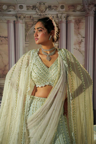 Celestial Silver Lehenga Set by Nidhika Shekhar available on Indiaspopup.com