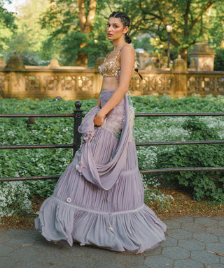 Gray tiered sari and blouse