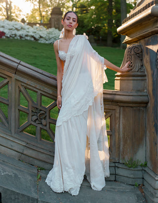 White lace bralette and concept sari