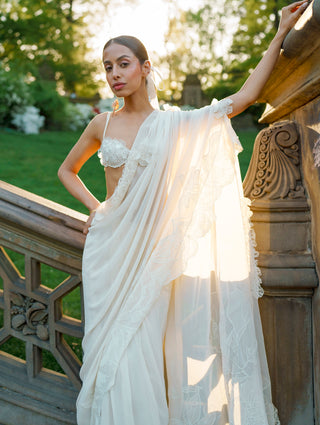 White lace bralette and concept sari