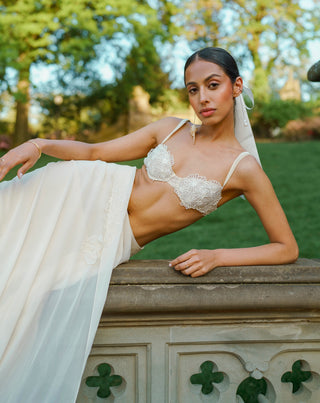 White lace bralette and concept sari