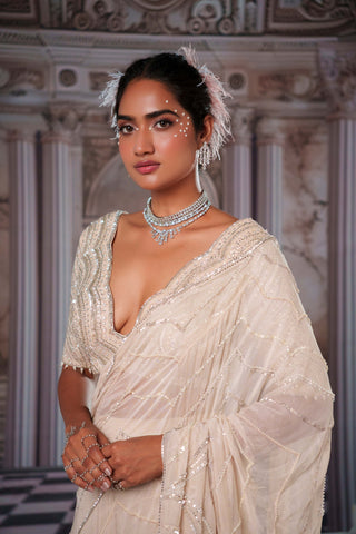 Super aphrodite champagne pre-draped sari set