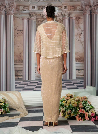 Aphrodite Champagne Shimmer Gown by Nidhika Shekhar available on Indiaspopup.com