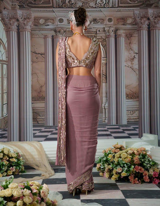 Goddess Cedar Drape Sari And Blouse by Nidhika Shekhar available on Indiaspopup.com