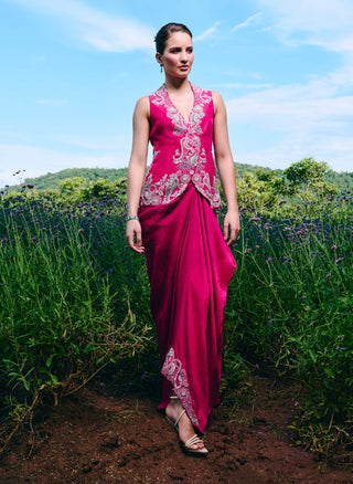 Diara fuchsia overlap jacket and skirt