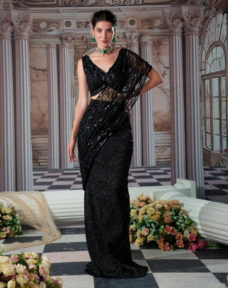 Belle Black Sari And Blouse by Nidhika Shekhar available on Indiaspopup.com