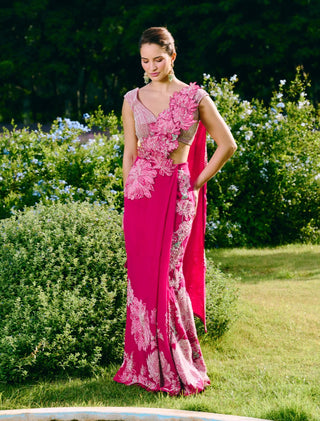 Deby fuchsia drape sari and blouse