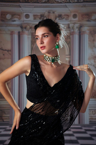 Belle Black Sari And Blouse by Nidhika Shekhar available on Indiaspopup.com