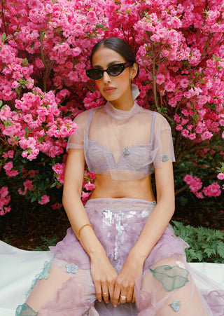 Lavender lace bralette and organza trousers