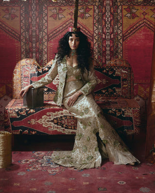 Pearl-gold skirt and jacket set