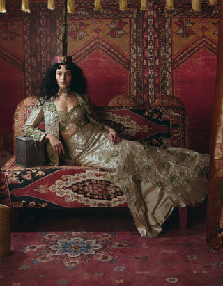 Pearl-gold skirt and jacket set