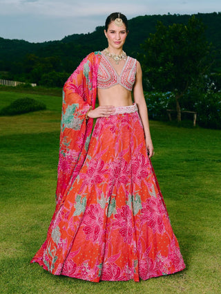 Devin sunset orange lehenga set